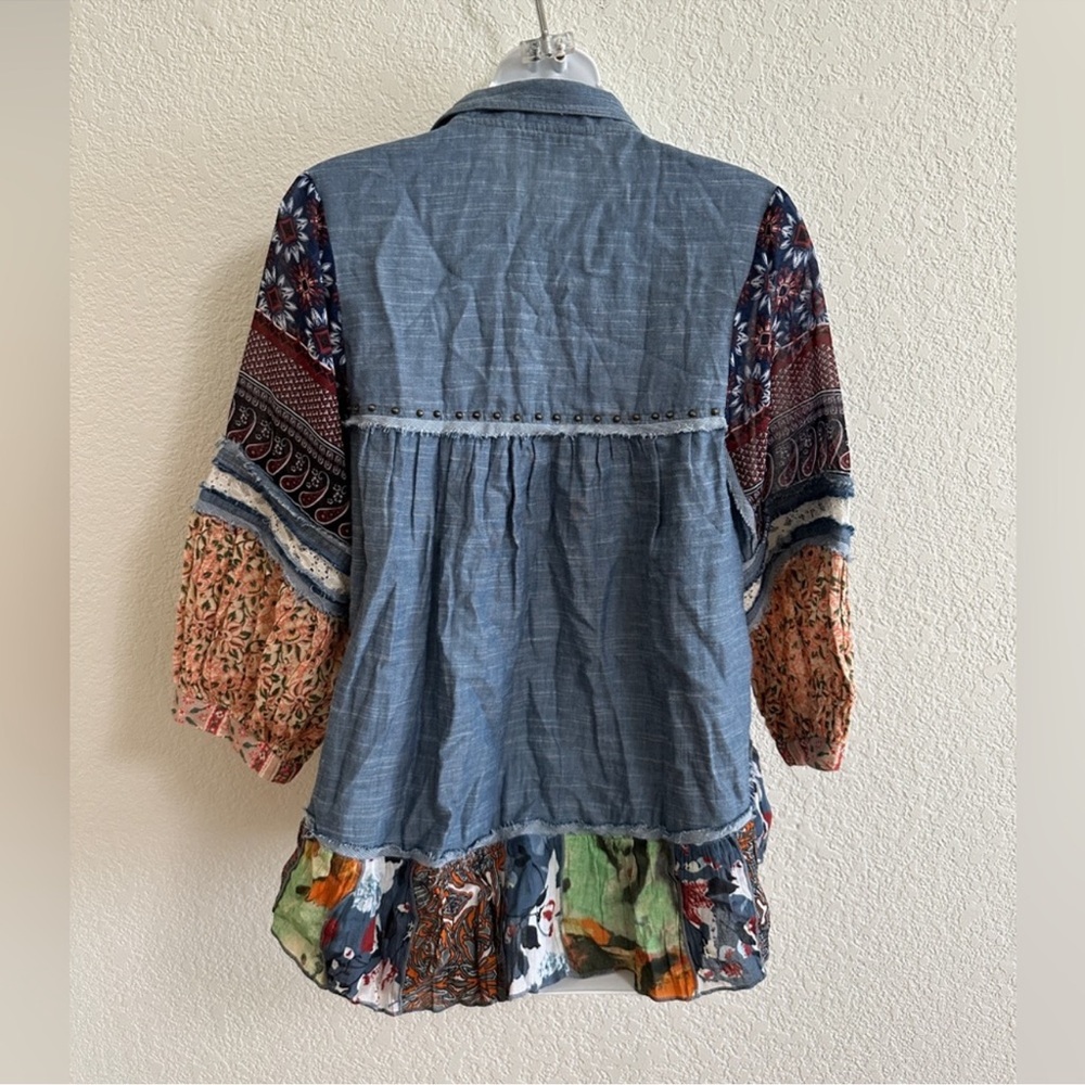 John Mark Multicolor Patchwork Blouse - image 4